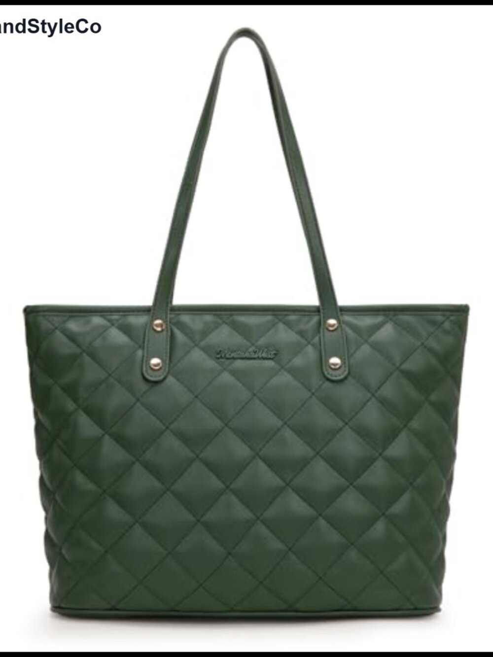 Quilted Vegan Leather Tote Bag Women Shoulder Handbag Top Zipper Large